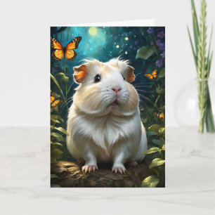 Tarjeta Adorable cerdo guineano en bosque con mariposa en