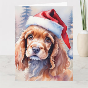 Tarjeta Adorable Cocker Spaniel en una acuarela de Santa H