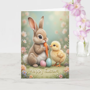 Tarjeta Adorable conejo de Pascua y saludo de primavera de