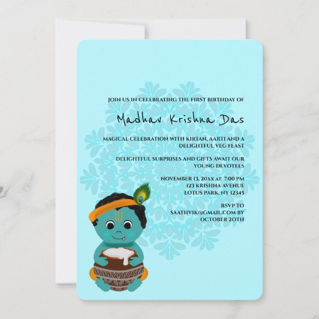 Tarjeta adorable de Krishna para cumpleaños - Arte (Anverso)
