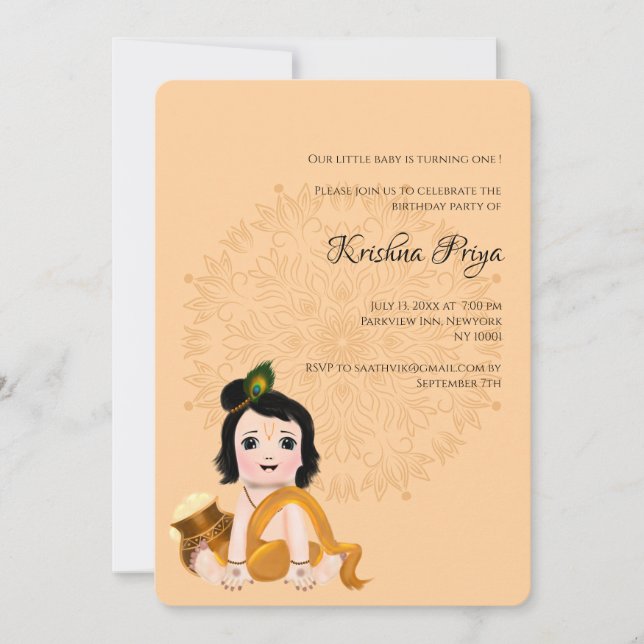 Tarjeta adorable de Krishna para cumpleaños - Arte (Anverso)