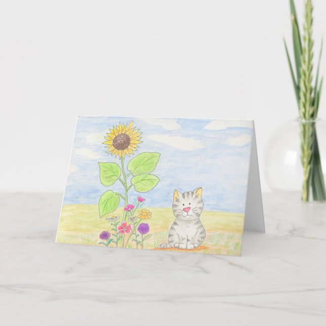 Tarjeta adorable de la acuarela del girasol del (Anverso)