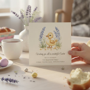 Tarjeta adorable de Pascua de primavera de patito