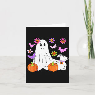 Tarjeta Adorable Fantasma Paseando Perro Floral Calabaza A