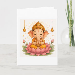 Tarjeta Adorable Ganesha Meditación Loto Ganesh Chaturthi
