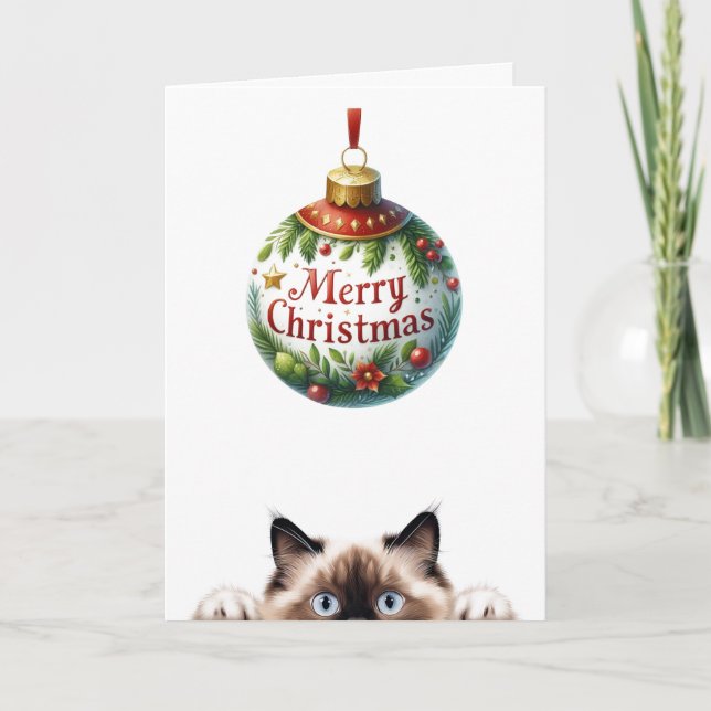 Tarjeta Adorable Gatito Gato Divertido Navidad  (Anverso)