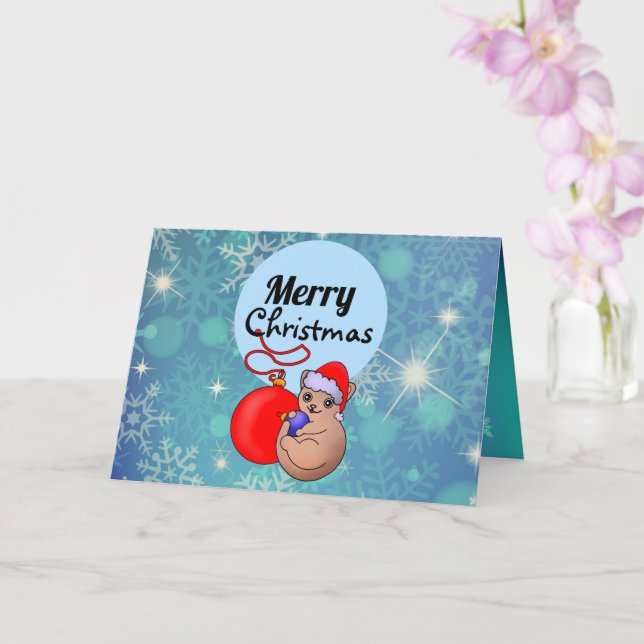 Tarjeta Adorable gato de Navidad con gorro de Santa nevado (Orquídea)