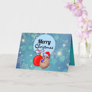 Tarjeta Adorable gato de Navidad con sombrero de Santa nev