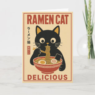 Tarjeta Adorable gato negro Ramen Noodle Amante de la comi