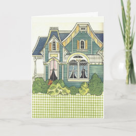 Tarjeta Adorable Gingham Old Fashion Bedroom Paper Doll