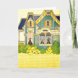 Tarjeta Adorable Gingham Old Fashion Kitchen, muñeca de pa