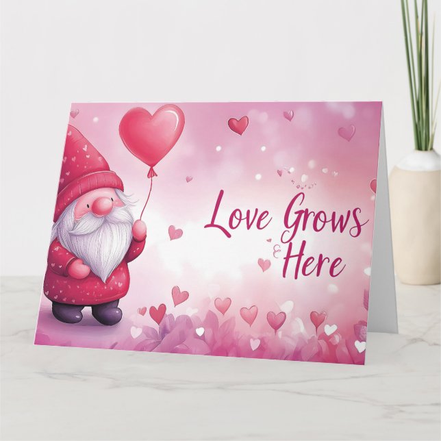 Tarjeta Adorable gnomo del Día de San Valentín con globo d (Anverso)