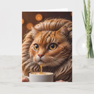 Tarjeta Adorable Gracioso gato sostiene café Mug