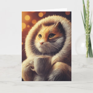 Tarjeta Adorable Gracioso gato sostiene café Mug