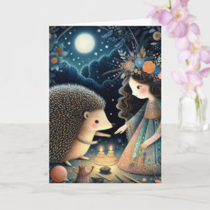 Tarjeta Adorable Hedgehog un cuento de hadas infantil en t