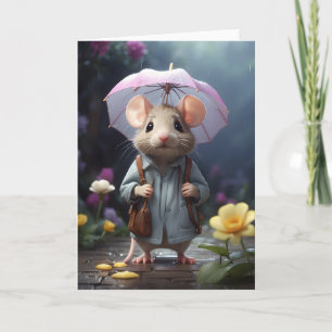 Tarjeta Adorable Ilustracion de flores amarillas del ratón