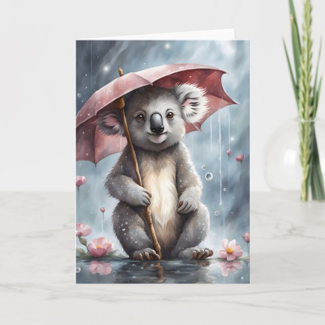 Tarjeta Adorable ilustración de koala con flores de paragu (Anverso)