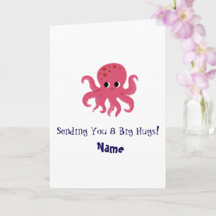 Tarjeta Adorable ilustración Kawaii de pulpo rosa lindo