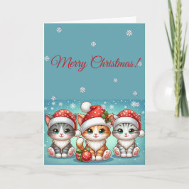 Tarjeta Adorable Kawaii Kitties in Santa Hats Winter Chris