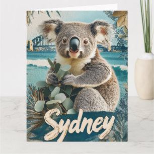Tarjeta Adorable Koala con la bahía de Sydney