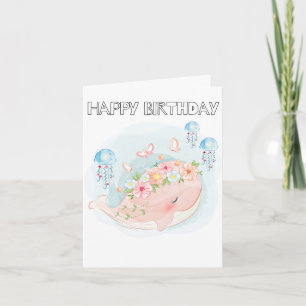 Tarjeta Adorable Natación Ballena Feliz Cumpleaños
