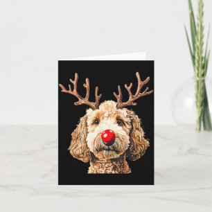 Tarjeta Adorable Payaso Reno Santa Goldendoodle Navidad T