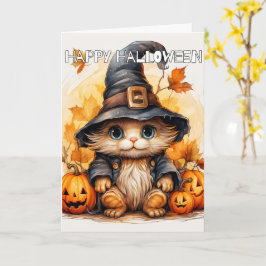 Tarjeta Adorable Pequeña Bruja De Gato De Gato | Feliz Hal