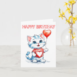 Tarjeta Adorable Pequeño Gato Kitty Feliz Cumpleaños