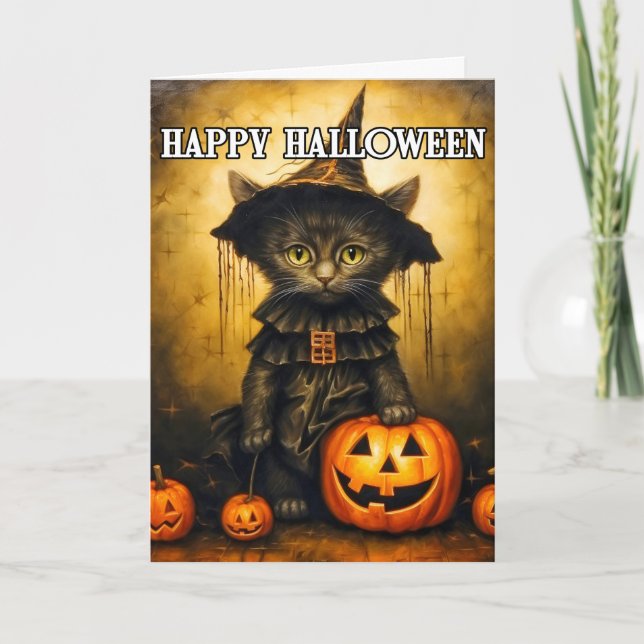 Tarjeta Adorable pequeño gato negro gatito (Anverso)