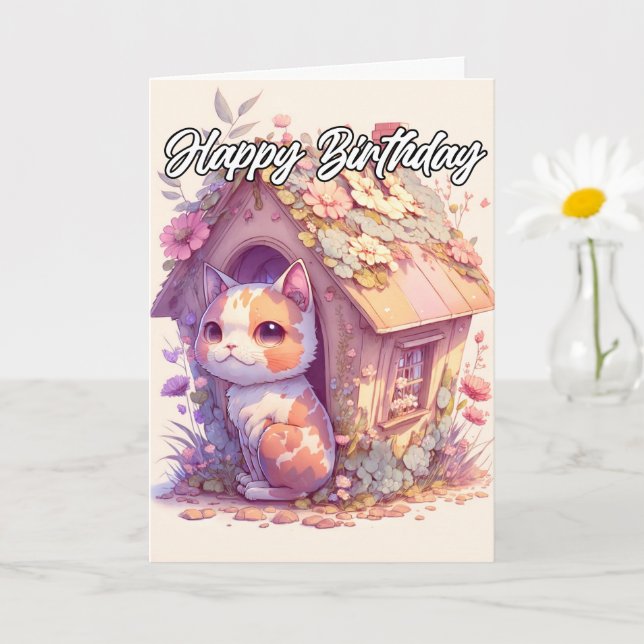 Tarjeta Adorable Poniendo Ilustracion de gatito bebé (Planta pequeña)