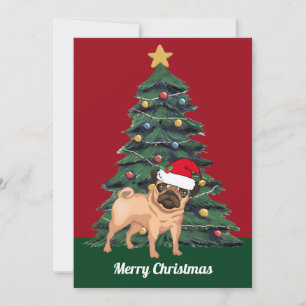 Tarjeta Adorable Pug de Navidad con sombrero de Santa pers