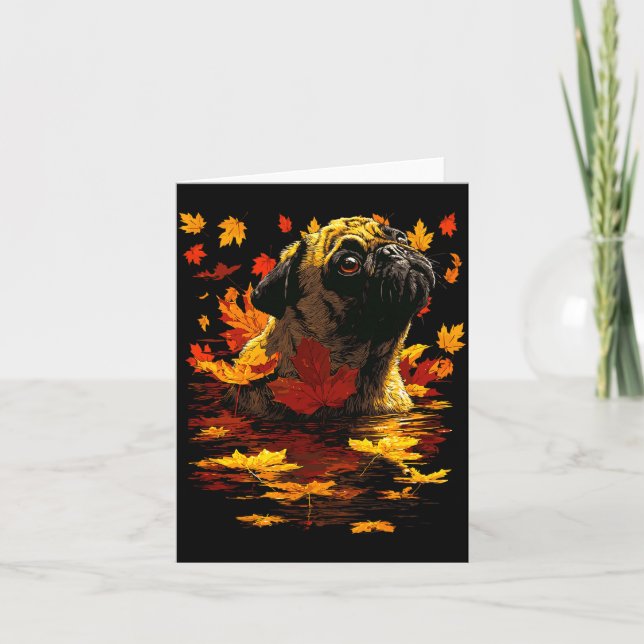 Tarjeta Adorable Pug With Forest Leaves Cozy Autumn Dog Fa (Anverso)
