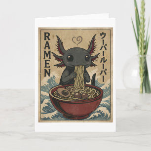 Tarjeta Adorable Ramen Axolotl Fideos Arte Japonés Retro