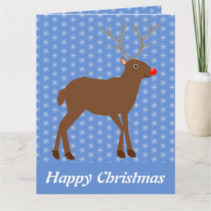Tarjeta Adorable Reno de Navidad con Nariz Roja Personaliz