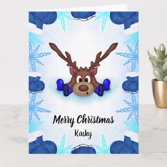 Tarjeta Adorable Reno Personalizado con Patines de Hielo (Planta pequeña)