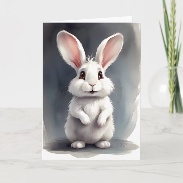Tarjeta Adorable retrato blanco de conejo conejo conejo bl (Anverso)