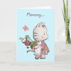Tarjeta Adorable Rosa gatita y Día de la Madre del Corazón