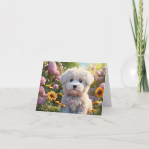 Tarjeta Adorable saludo en blanco y esponjoso