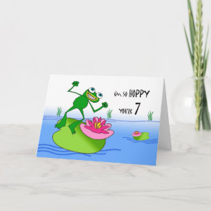 Tarjeta Adorable sétimo cumpleaños, rara rana en estanque