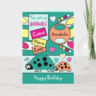 Tarjeta Adorable sobrina ladybugs chica especial naranja v