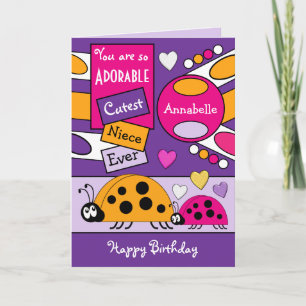 Tarjeta Adorable sobrina ladybugs especial chica púrpura r