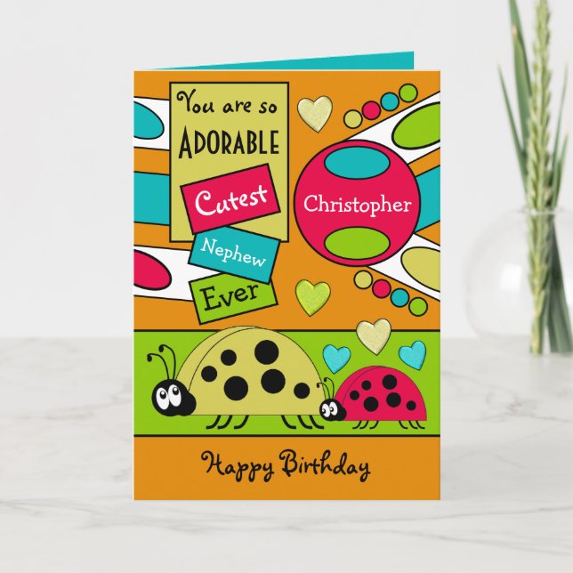 Tarjeta Adorable sobrino ladybugs niño especial azul rojo (Anverso)