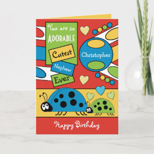 Tarjeta Adorable sobrino ladybugs niño especial rojo verde