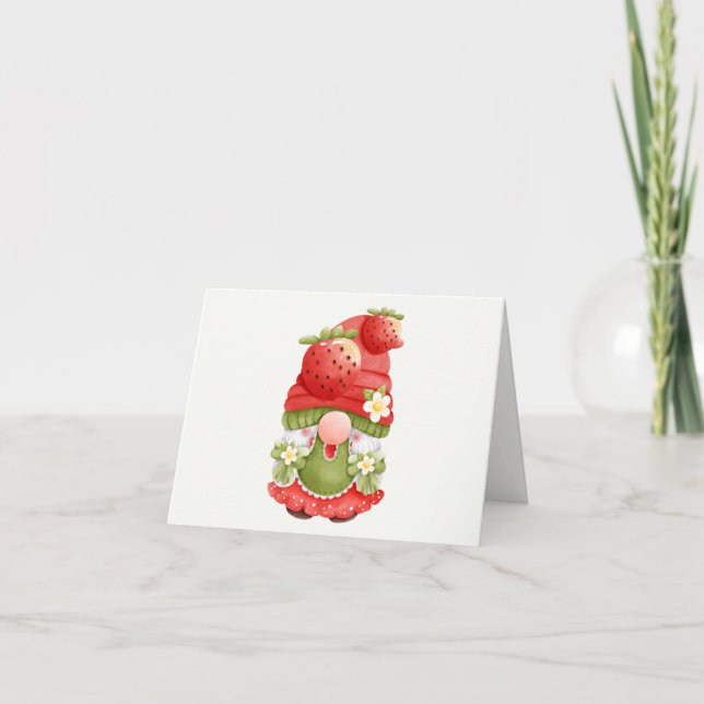 Tarjeta Adorable Strawberry Garden Gnome (Anverso)