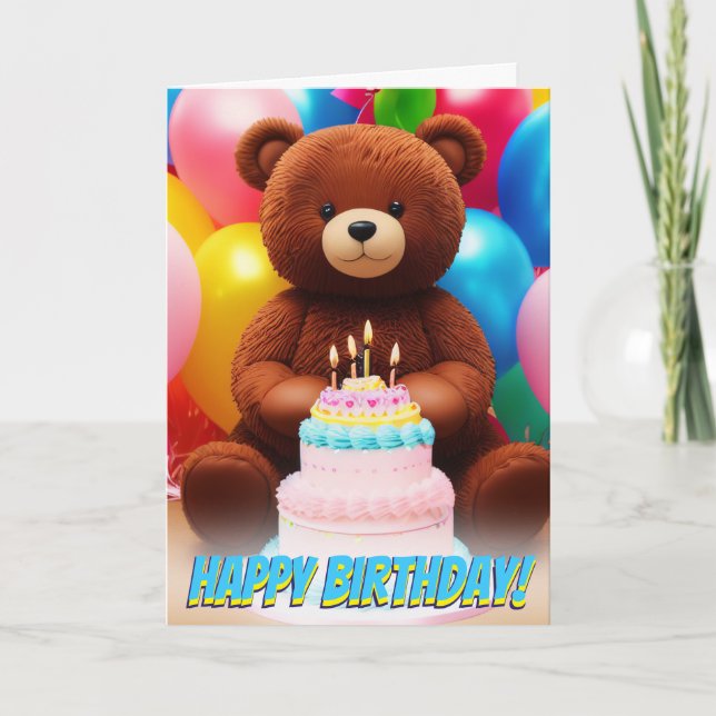 Tarjeta Adorable Teddy Bear Cake Birday Bash (Anverso)