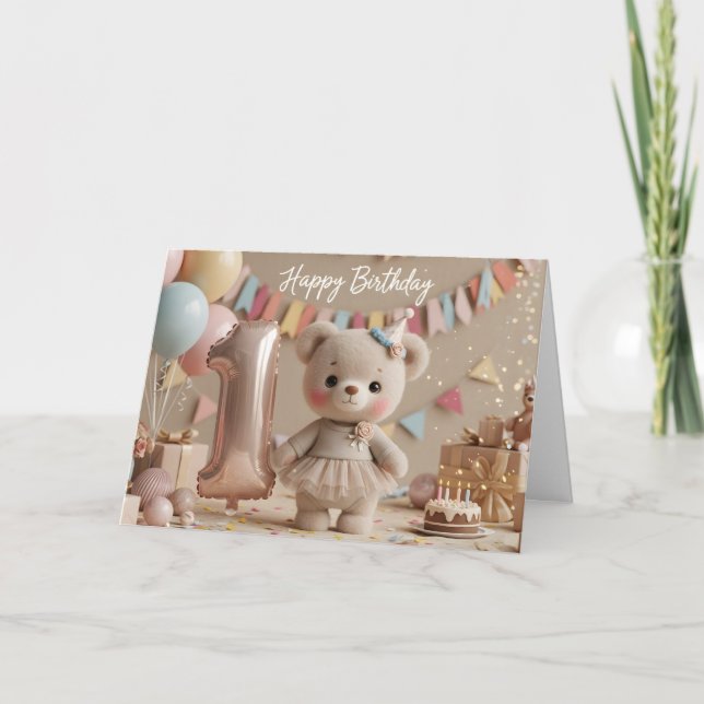 Tarjeta Adorable Teddy Bear First Birthday Celebration (Anverso)