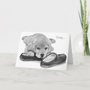 Tarjeta adorable tirador de oro con zapatillas, lo siento