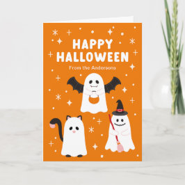 Tarjeta Adorable truco de Halloween o arde fantasmas