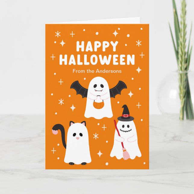 Tarjeta Adorable truco de Halloween o arde fantasmas (Anverso)