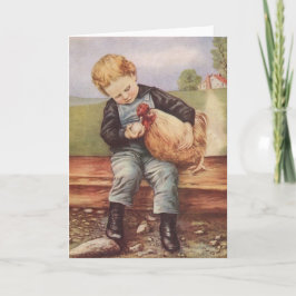 Tarjeta Adorable Vintage Boy y Pollo